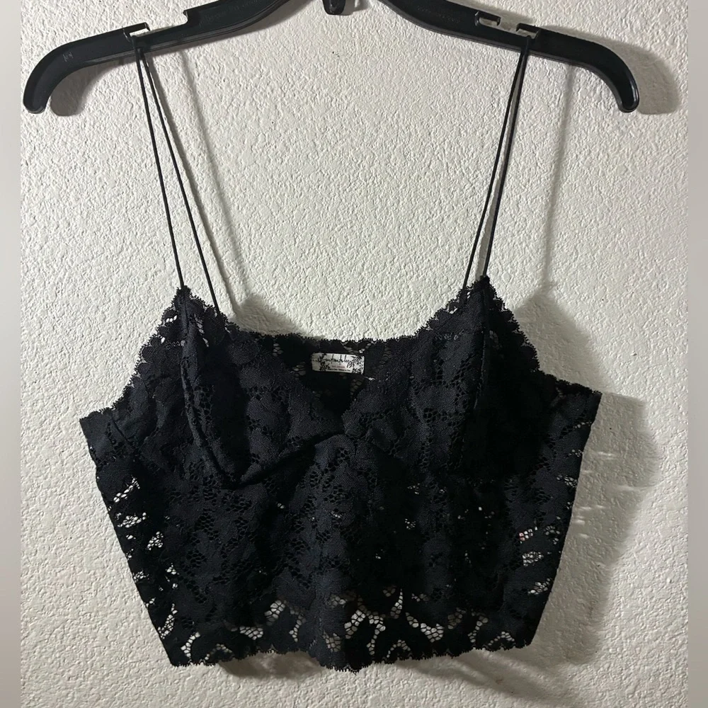 Intimately Free People Cropped Elegant Black Lace Bralette S